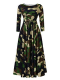 women's spring  new fashionable elegant tie-waist printed african plus size midi dress - export dress