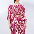 summer new women's clothing: cross-border european and american hot seller - color block retro print off-the-shoulder wide-leg pant set