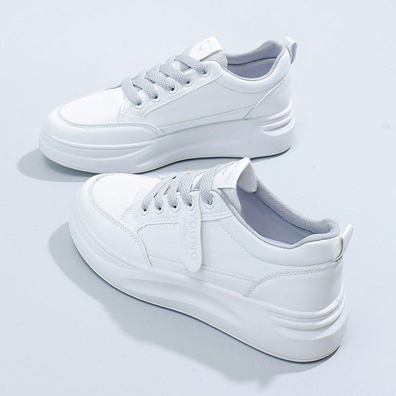Wholesale women's white sneakers - new spring/autumn collection, versatile leather upper, breathable canvas, lightweight athletic casual skate shoes, fashionable