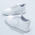 Wholesale women's white sneakers - new spring/autumn collection, versatile leather upper, breathable canvas, lightweight athletic casual skate shoes, fashionable
