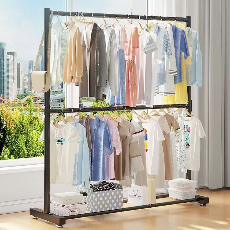 Double-layer clothes drying rack, floor-standing bedroom for home clothes hanger, vertical clothes drying rack, storage simple coat rack