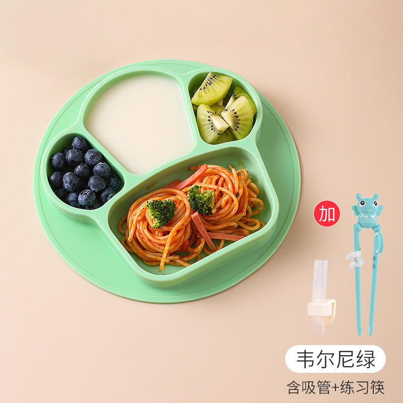 All-in-one baby feeding set: silicone suction bowl with divided plates for toddlers - perfect for weaning and mealtime training
