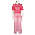 Zhongsi chuang cross-border e-commerce: european and american style sexy knitted tassel beach maxi dress - summer short sleeve long dress
