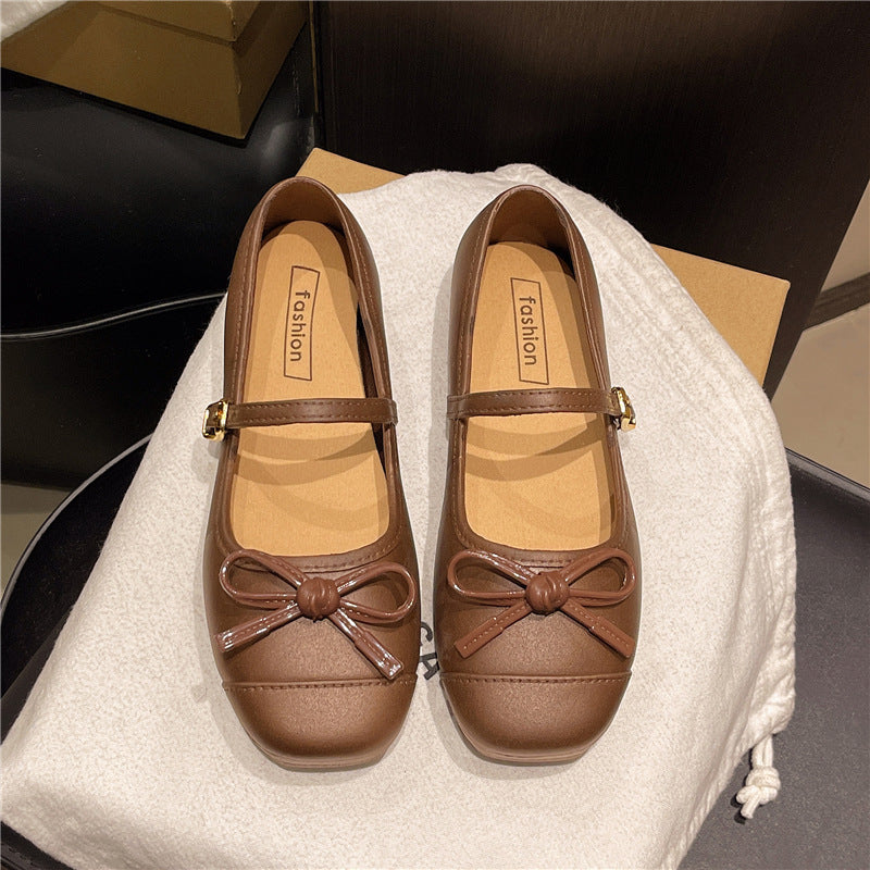 French chic elegant women's flats - 2026 new collection: soft, fairy-tale style mary janes with bow detail