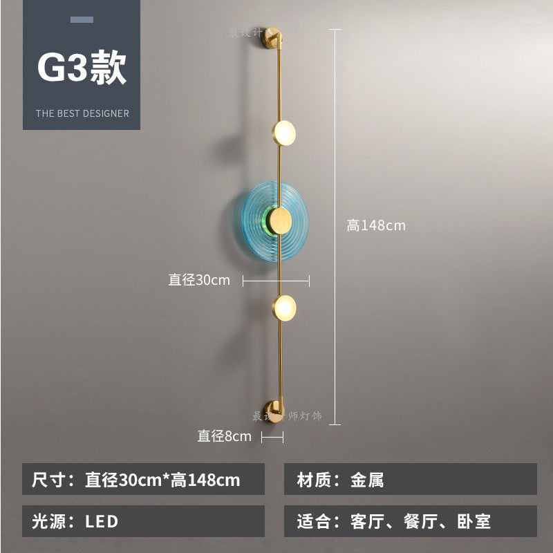 Modern minimalist wall sconce, long style, solid brass, for living room backdrop, hallway, aisle, glass ripple bedside, project wall lighting
