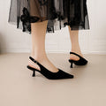 French pointed-toe stiletto sandals for women, 2026 new collection, suede open-back thong heels, versatile mid-heel, elegant and chic high heels