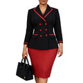 Professional commute suit dress set - color block, cinched waist, premium fabric two-piece set