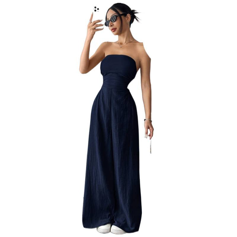 code new arrival  original women's tube top backless jumpsuit navy blue