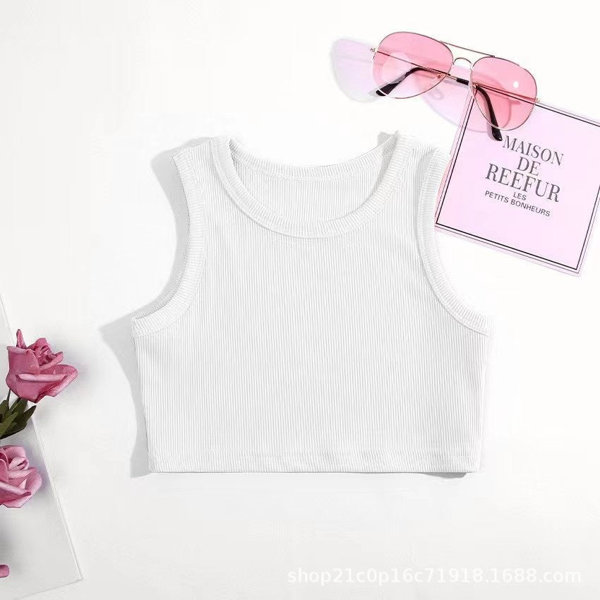 Children's summer tank top - stylish and cute girls' camisole, pink inner layer top, trendy and versatile for infants and toddlers