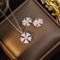 [titanium steel] new white zirconium geometric necklace women's earrings set light luxury classy lock inlaid zirconium bone chain earrings jewelry