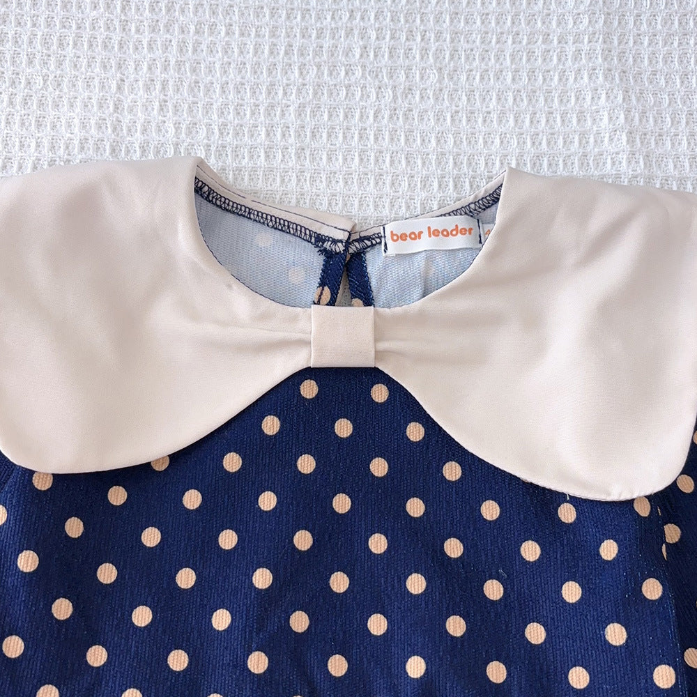 Trendy girls' dress - new autumn collection: long-sleeved, color-blocked polka dot princess dress for baby girls - chic autumn/winter style