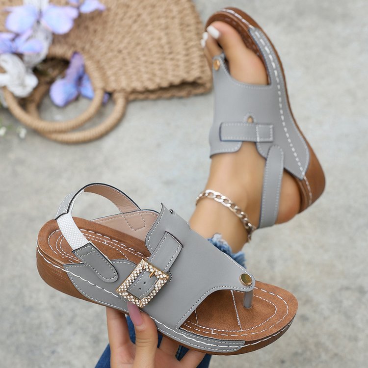 wedge heel stitching open toe beach sandals european size exportplus sizethick sole belt buckle flip-flops for women