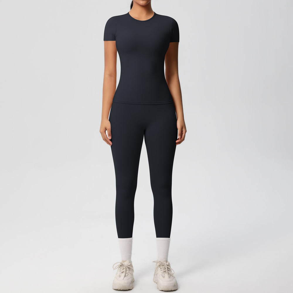 New arrival: european and american style solid color double-sided brushed breathable compression yoga set - 8 piece activewear set for running and fitness