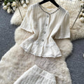 French romantic lace embroidery sequin two-piece set - women's summer commute slim-fit high-end elegant outfit
