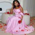 European and american cross-border women's fashion  summer new arrival: elegant asymmetrical neck high-waisted pink dress - perfect for birthdays and special occasions