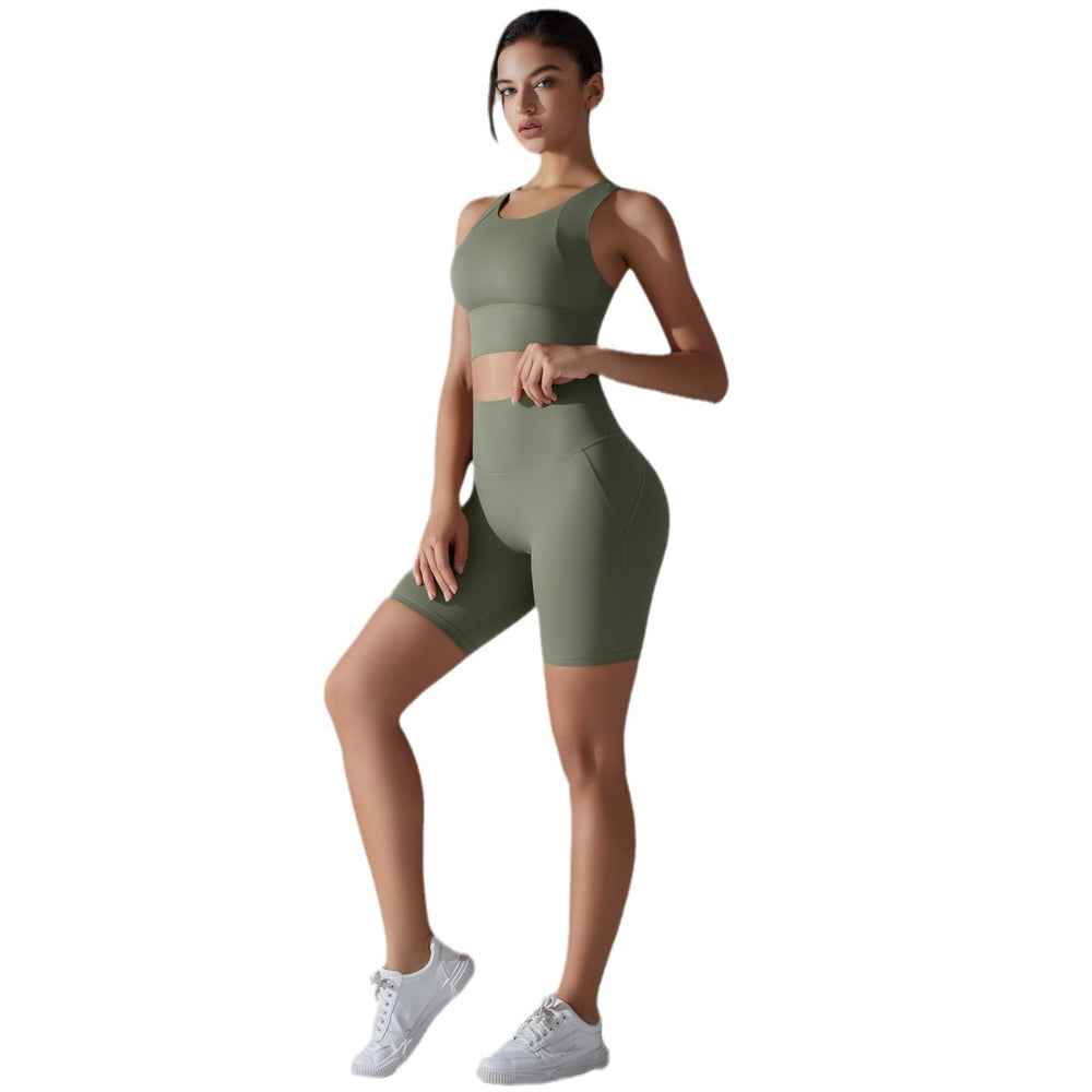 New high-waisted, butt-lifting, antibacterial yoga shorts - barely-there feel, sports bra, and quick-dry running & yoga set for women