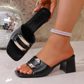 plus size thick heel slippers for women 2026 summer new arrival high heels fashionoutwear square toe slippers for women