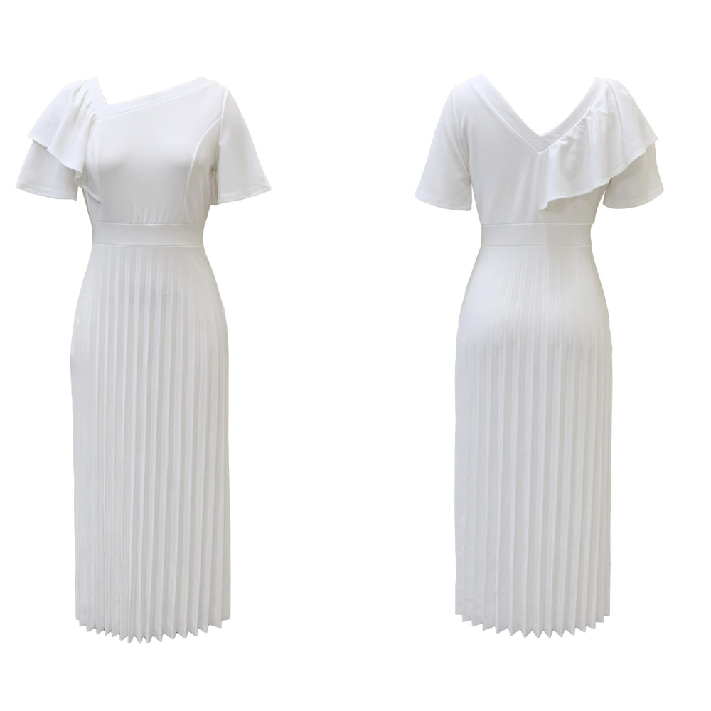 D231 european and american style women's summer  new arrival: elegant, slim-fit, ruffle-trimmed, short-sleeve, pleated export dress