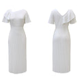 D231 european and american style women's summer  new arrival: elegant, slim-fit, ruffle-trimmed, short-sleeve, pleated export dress