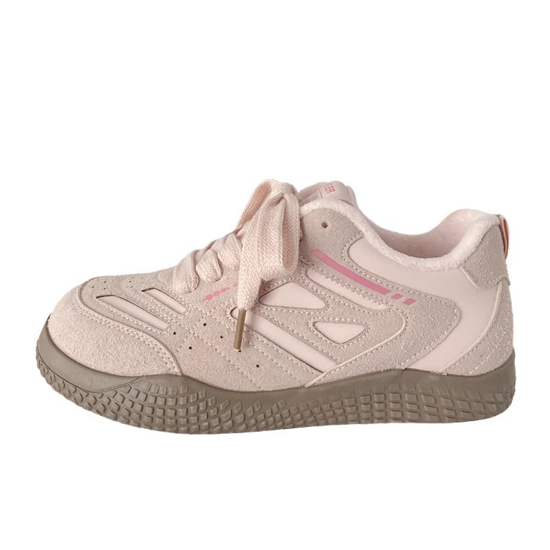 Pink fleece-lined sneakers for women, german training, winternew arrivalchicniche style ugly cute cotton shoes, student sports, two cotton white shoes