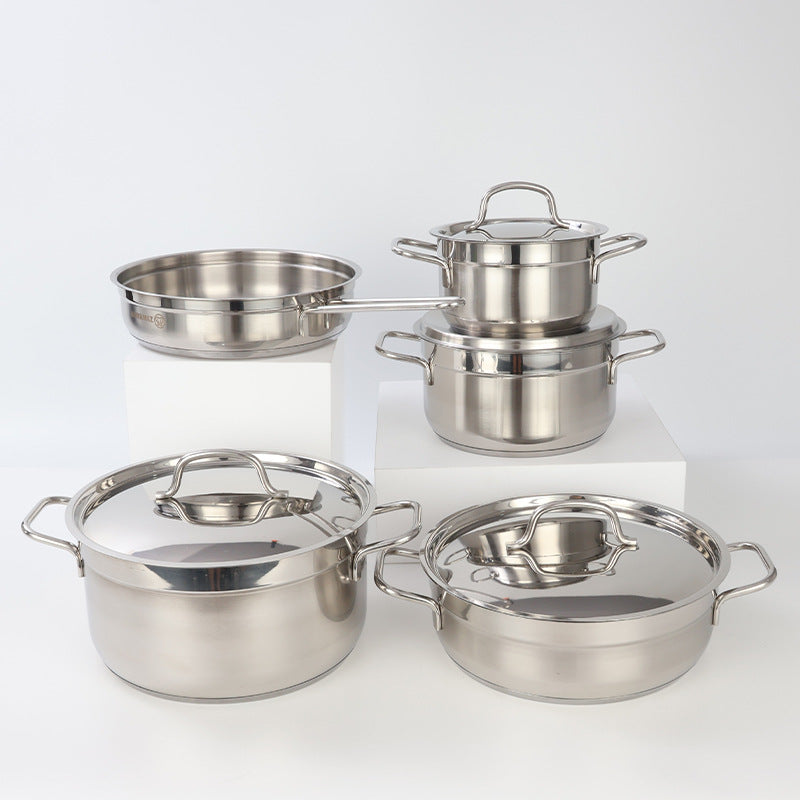 Export turkey stainless steel thickened bottom suit soup pot 9-piece set pan frying pan milk pot cookware suit