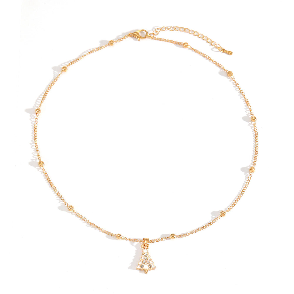 Christmas necklace wholesale: cross-border hot seller - fashionable enamel snowflake bell christmas tree pendant, simple and versatile necklace