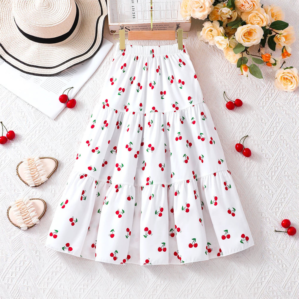 Girls' midi skirt, floral print flowy skirt