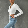 new arrival double-ended zipper knittingcardiganpure colorsilmslimming lookhigh waistcrop toplong sleeves short tops women's sweater