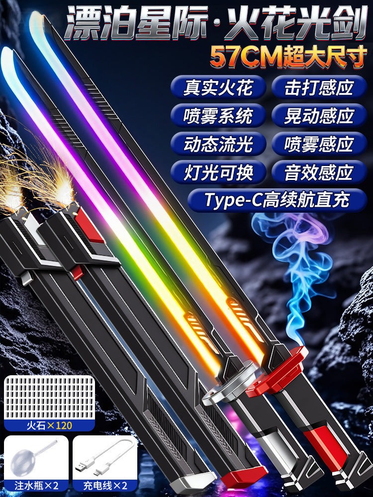 Tiktok viral spray firework lightsaber - wandering swordsman glowing laser sword - katana toy for kids & boys