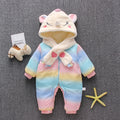 Winter infant cartoon fleece-lined thickened outdoor cotton-padded jumpsuit for baby boys and girls - trendy, warm, and extra thick