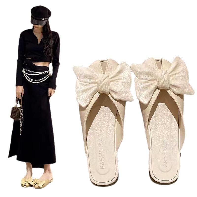 2025 baotou bow half slippers women's summer outweareasiest for matchflats lazy casual sandals slip-on flat heel