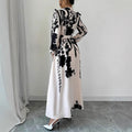 Amazon cross-border front button short-sleeved waist tie backdress women's long sleeves a-shaped long skirt
