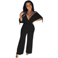 Spring/summer hot seller: european and american cross-border women's fashion -  style sexy solid color drawstring short sleeve loose wide leg jumpsuit