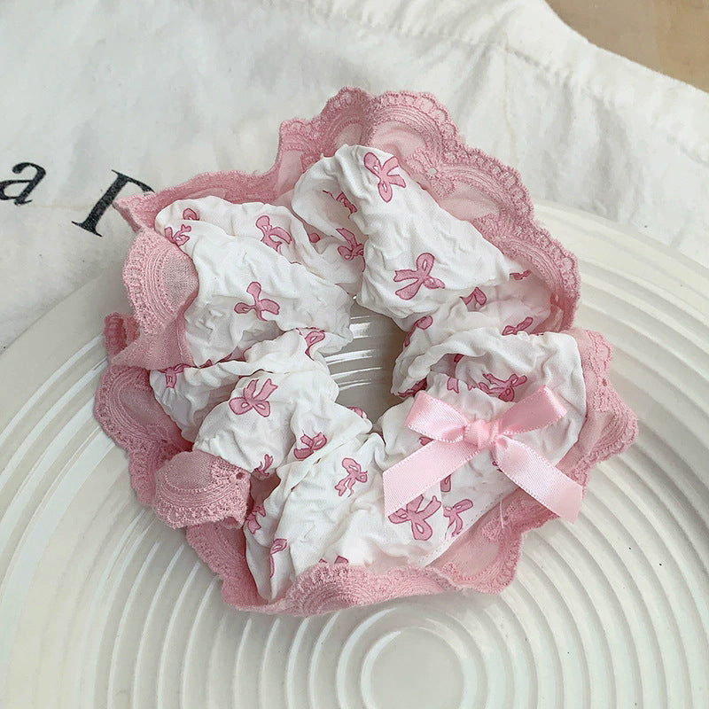 Lace edge floral bows large intestine hair tie frenchgirlsweet hair tie rubber band ponytail hair tie headwear