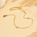 European and american style gold-plated diamond-accented minimalist long anklet for women - ins-inspired cool stainless steel geometric round zircon foot jewelry