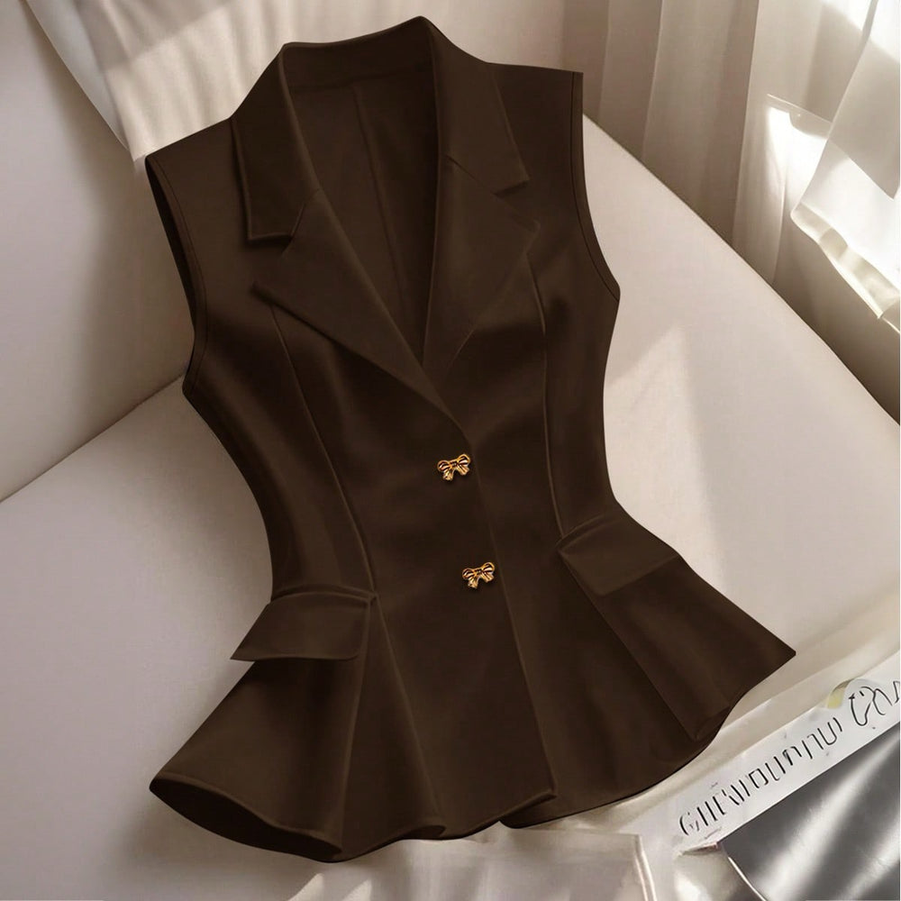 Amazon fashion cross-border women's sleeveless waist ruffles hem elegant work clothing vest