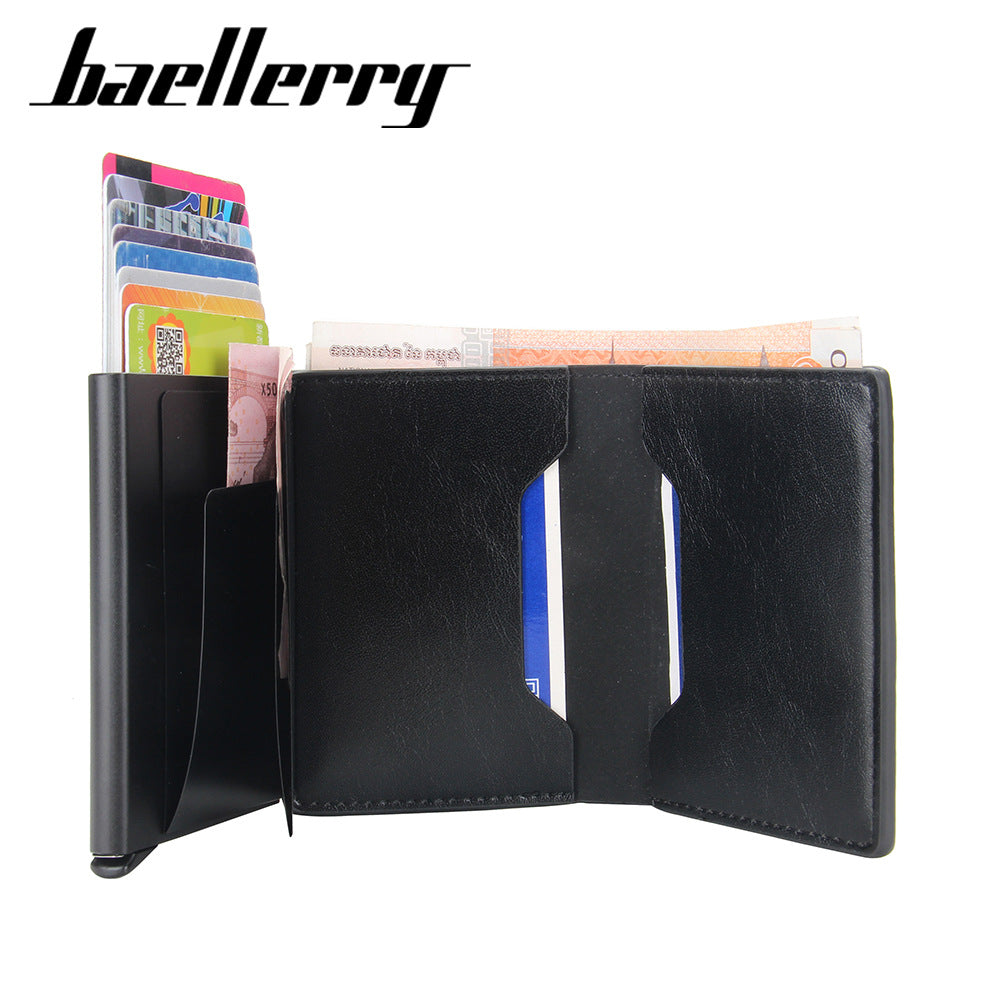 Men's small card bag baellerry European and American multi-card position elastic card aluminum box anti-magnetic card cover anti-theft brush small card bag