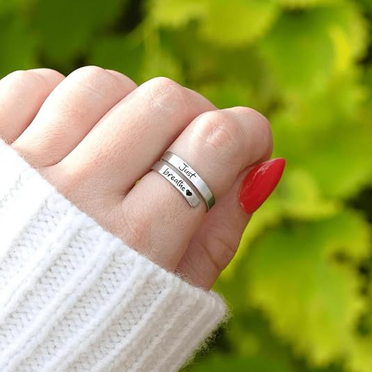 Amazon new jewelry casual blackened just breathe heart women's open adjustable ring