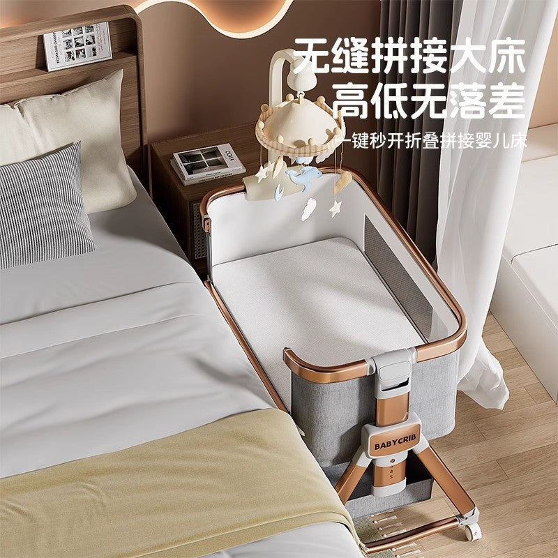 Aluminum alloy baby crib - portable, foldable, and convertible bassinet - multifunctional newborn bed - splice-together large bed