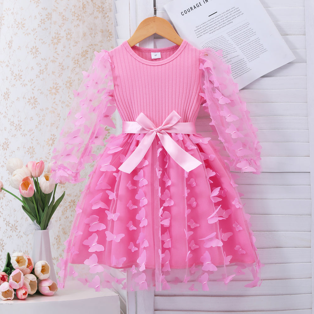 Girls' dress for toddlers and young children, 3d butterfly mesh dress