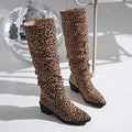 Export women's boots square toe thick heel high heel leopard print boots women's knee high boots over the knee women's boots fashioneasiest for match
