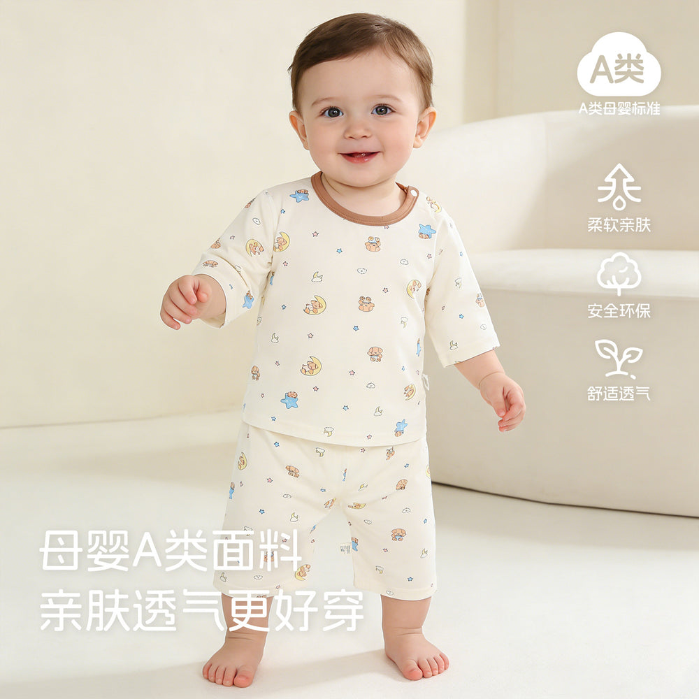 Baby pajamas modal cotton thin style kids' loungewear summer boys' and girls' three-quarter sleeve air conditioning suit two-piece set