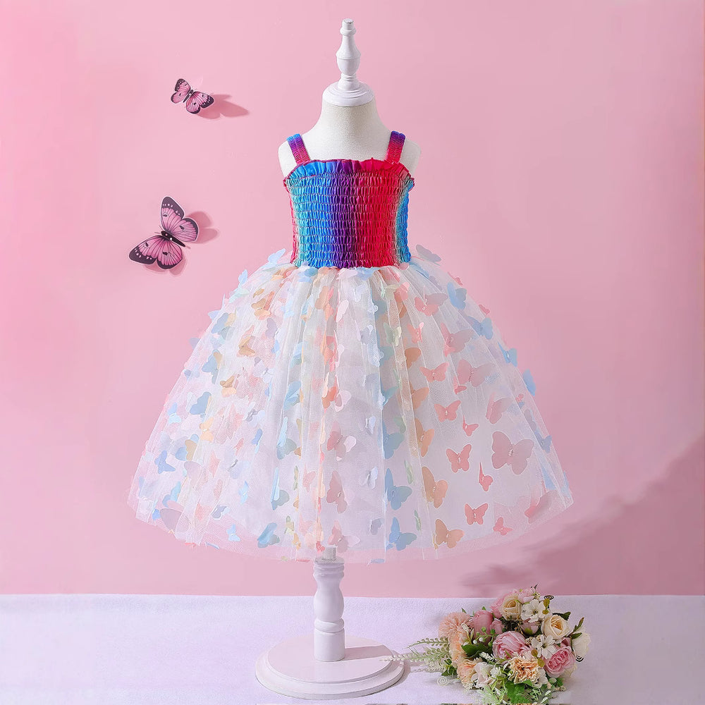 Exportgirldresssummer suspender style gauze skirt colorful butterfly element rainbow kids tutu skirt