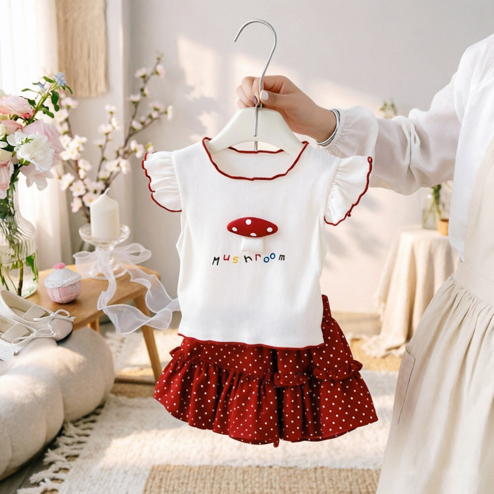 Girls' summer outfit : new korean-style baby and toddler clothing set - cute cartoon short-sleeve tee and tulip skirt
