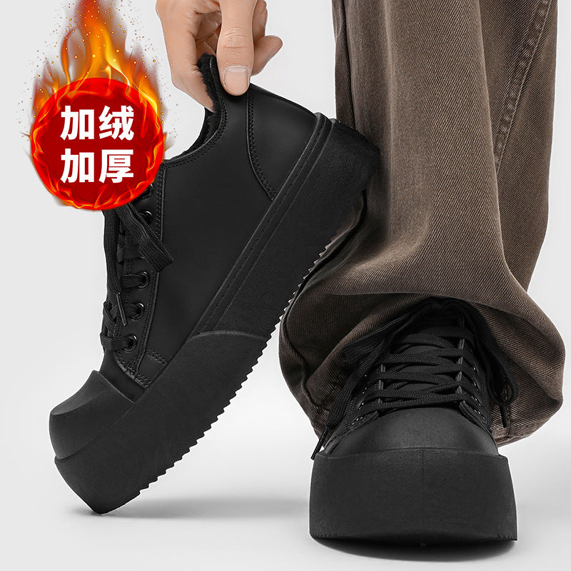 Mickey mouse big head derby shoes for men - autumn chunky sole height increasing casual warm versatile sneakers - unique design fleece-lined leather shoes