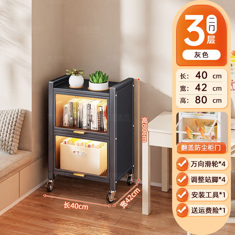 Steel dust-proof bookcase crevice bookshelf living room vertical cabinet with door locker bedroom narrow cabinet floor storage cabinet