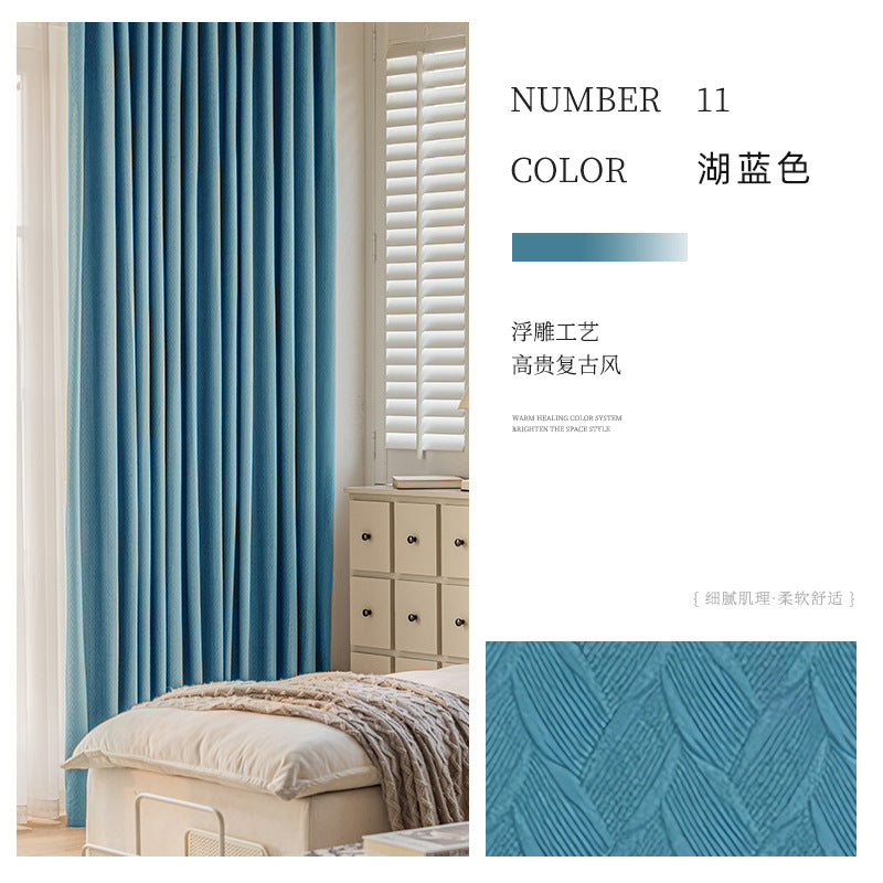 French retro green wheat ear velvet blackout curtains for living room and bedroom, thickened curtain fabric, shaoxing curtain wholesale