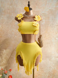 Amazon french new arrivalfashioneleganttube top vestasymmetricalruffles skirtsuittwo-piece set