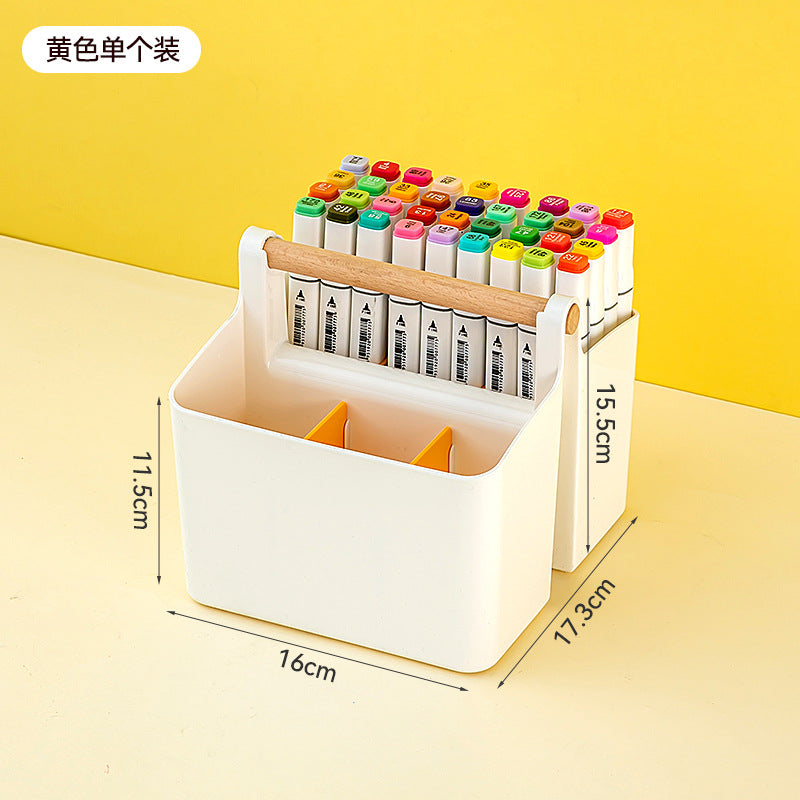 Hand-held colored pen marker storage box, grid large-capacity pen holder, finishing, student brush desktop stationery storage box