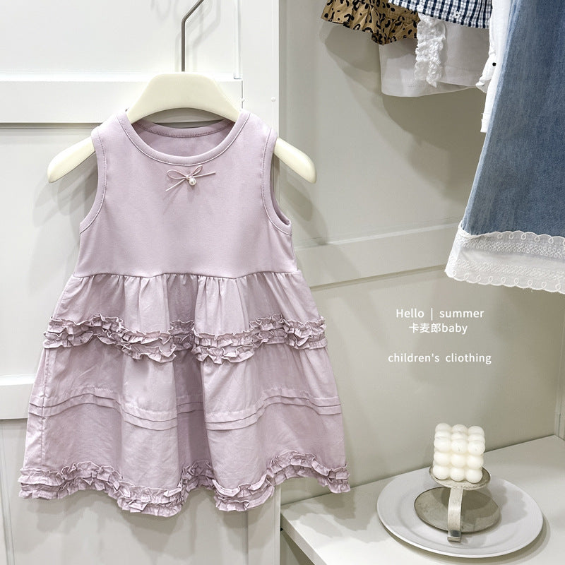 【summer sale - free shipping】girls'  new korean style chic summer dress - kids' cotton skirt - fashionable